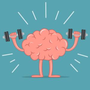 Cartoon brain lifting weights